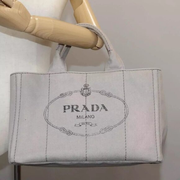 PRADA Canapa MM Hand Bag Denim Gray Silver - Picture 15 of 16